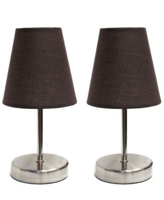 Simple Designs Sand Nickel Mini Basic Table Lamp with Fabric Shade 2 Pack Set