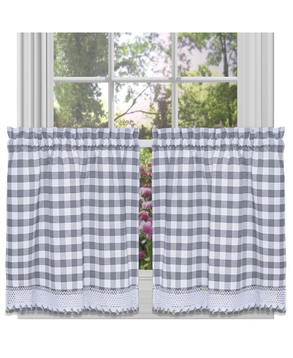 Shop Achim Buffalo Check Window Tier Pair, 58" X 24" In Taupe
