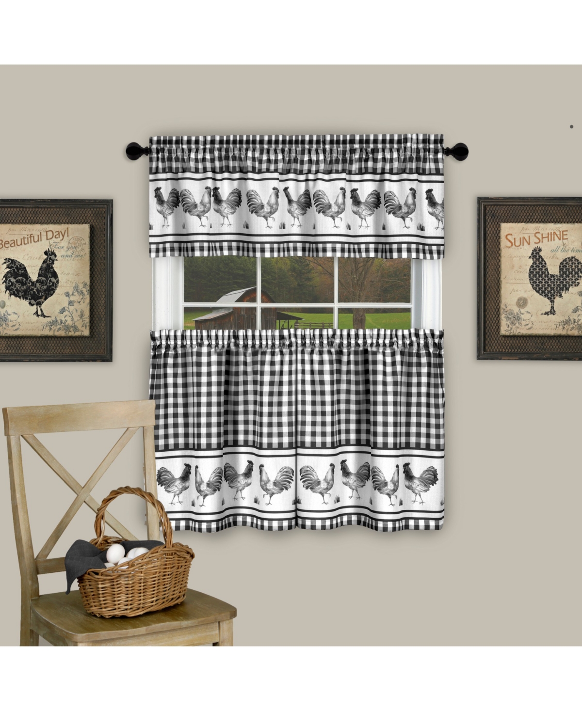Achim Barnyard Gingham Tier & Valance Set, 58