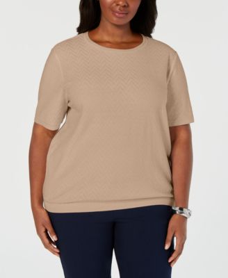 Alfred Dunner - Plus Size Short-Sleeve Chevron-Knit Sweater
