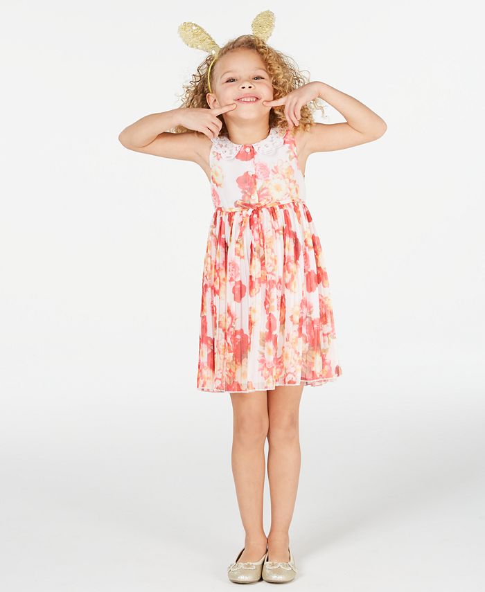 Blueberi Boulevard Little Girls Lace-Collar Floral-Print Dress - Macy's