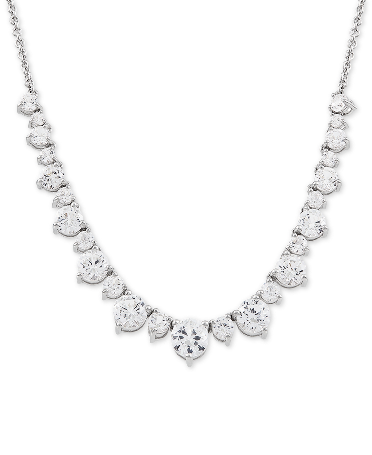 Cubic Zirconia 16" Collar Necklace in Sterling Silver - Sterling Silver