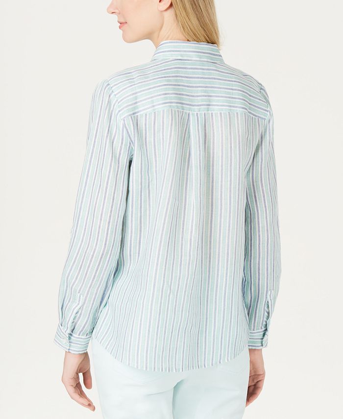 Charter Club Striped Linen Button-Up Top, Created for Macy's & Reviews ...