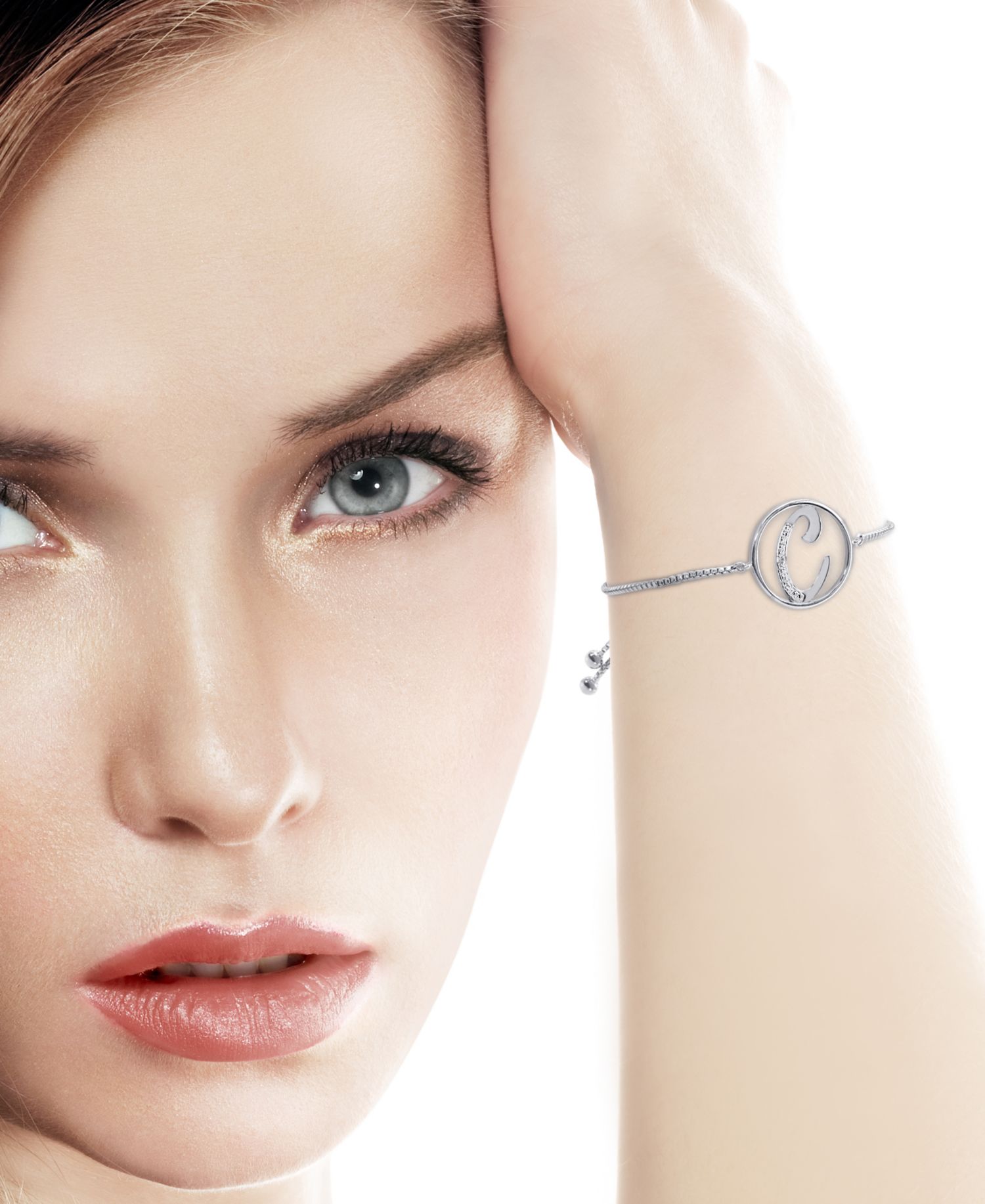Diamond Accent Initial Bolo Bracelet in Silver-Plate