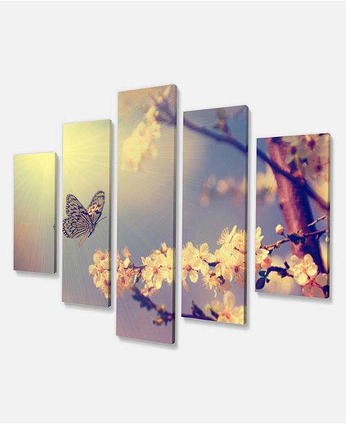 Design Art Designart Vintage Butterfly And Cherry Tree Canvas Art