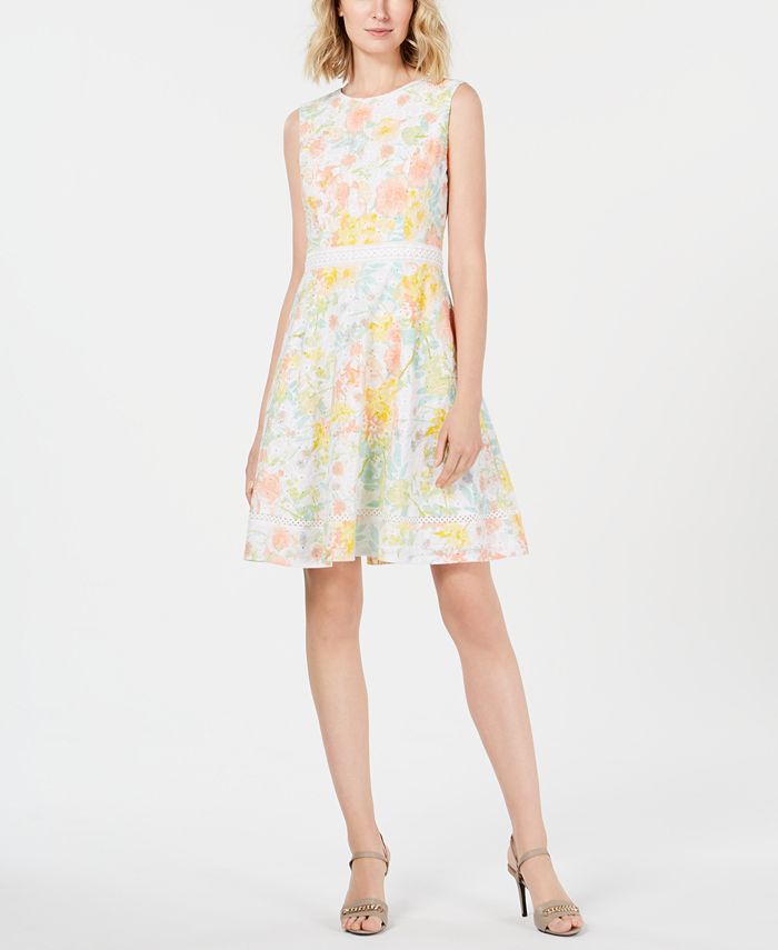 Calvin Klein Floral-Print Eyelet A-Line Dress & Reviews - Dresses - Women -  Macy's