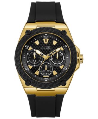 GUESS - Men's Black Silicone Strap Watch 45mm