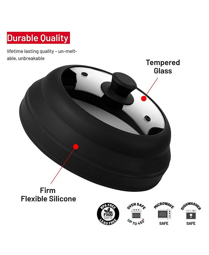 Bezrat 10.5" Black Collapsible Silicone and Glass Microwave Plate Cover