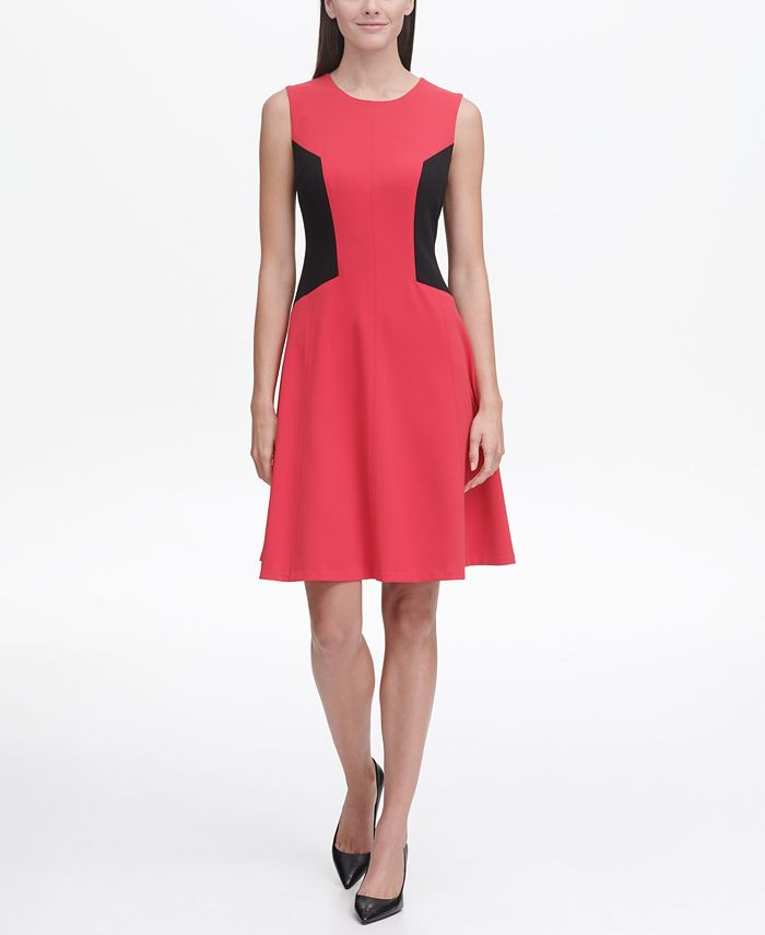 Tommy Hilfiger Fit and Flare Scuba Crepe Colorblock Dress - Macy's