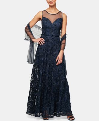 alex evenings floral soutache gown