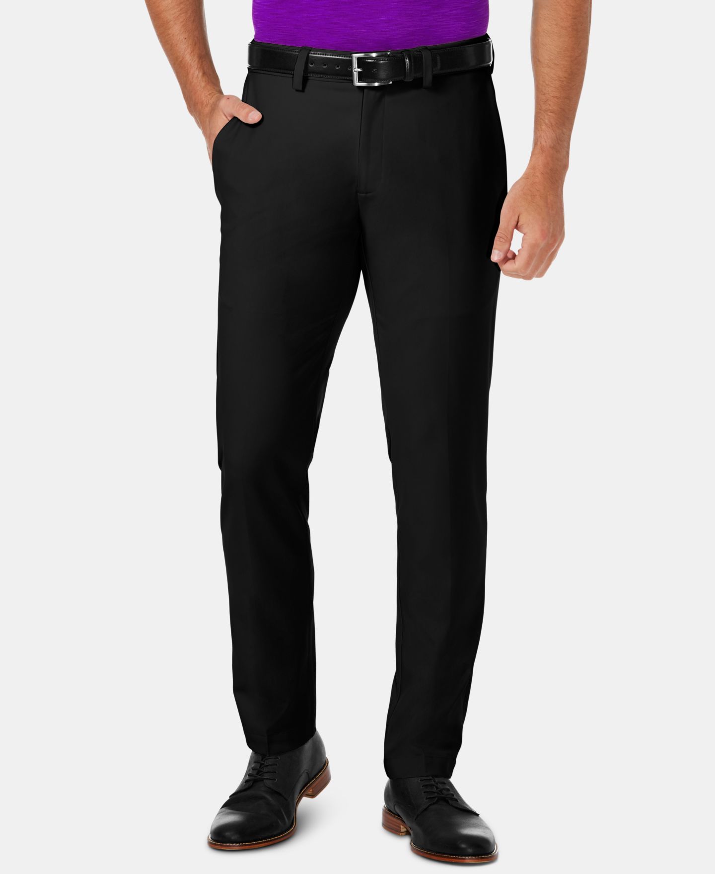 Мужские брюки Haggar Cool 18 Pro Slim-Fit 4-Way Stretch Moisture-Wicking Non-Iron Dress Pants, цвет: Чёрный — фото 1