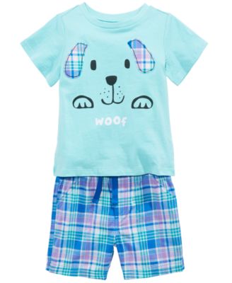 First Impressions Baby Boys Puppy T-Shirt & Plaid Shorts Separates, Created for Macy's 