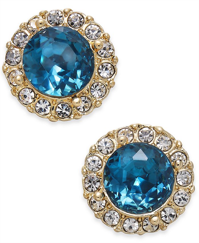 Charter Club Gold-Tone Aqua Crystal Halo Stud Earrings, Created for Macyâs - Macy's