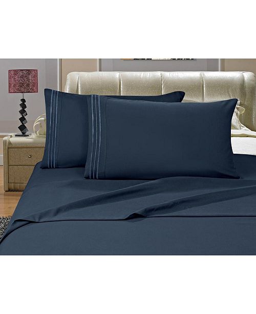 1500 Series 4 Piece Bed Sheet Set California King Navy Blue
