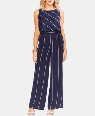 Vince Camuto Belted Striped Wide-Leg Jumpsuit - Macy's