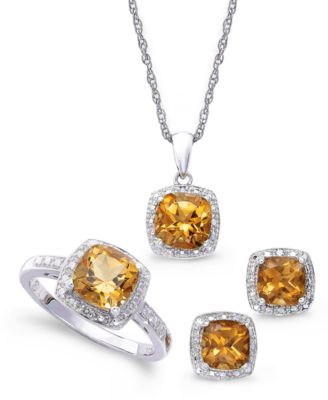 Sterling Silver Jewelry Set, Citrine (4-3/4 ct. t.w.) and Diamond Accent Necklace, Earrings and Ring Set