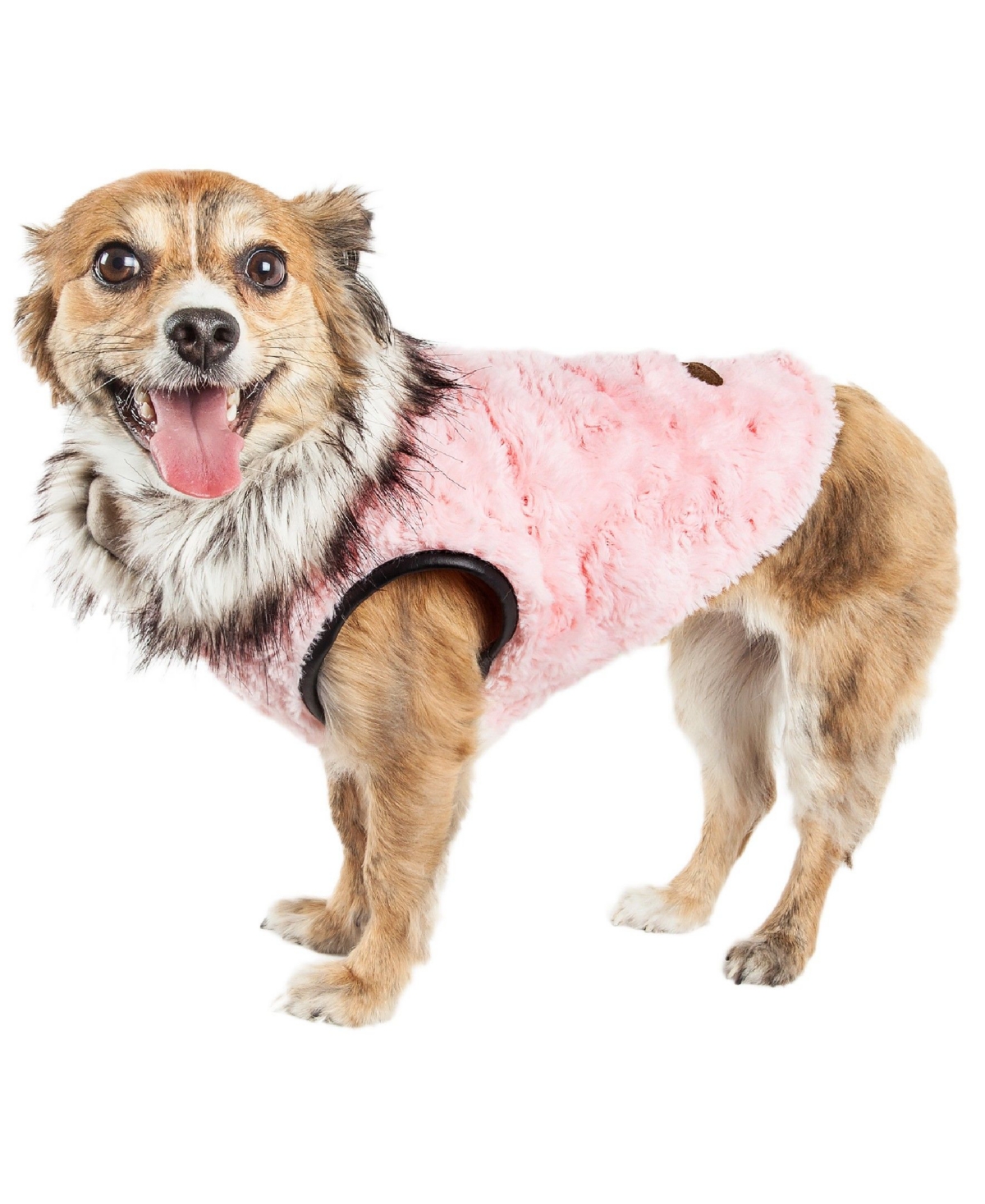 Luxe 'Pinkachew' Charming Faux Fur Dog Coat Jacket - Pink