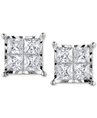 TruMiracle™ Diamond Princess Cluster Stud Earrings (1/2 ct. t.w.) in 14k White, Yellow or Rose Gold