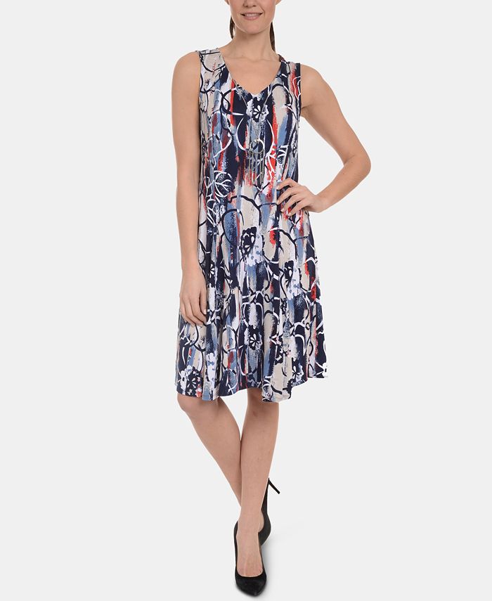 NY Collection Printed Necklace Dress Macy's
