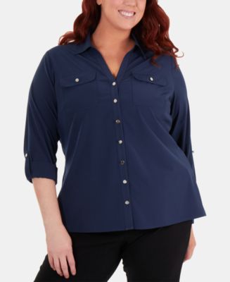 NY Collection Plus Size Utility Shirt - Macy's