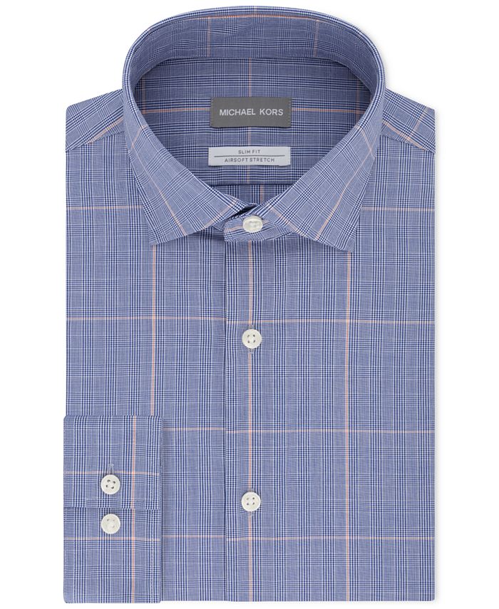 Michael Kors Men's Classic/Regular Fit NonIron Airsoft Performance Stretch Check Dress Shirt