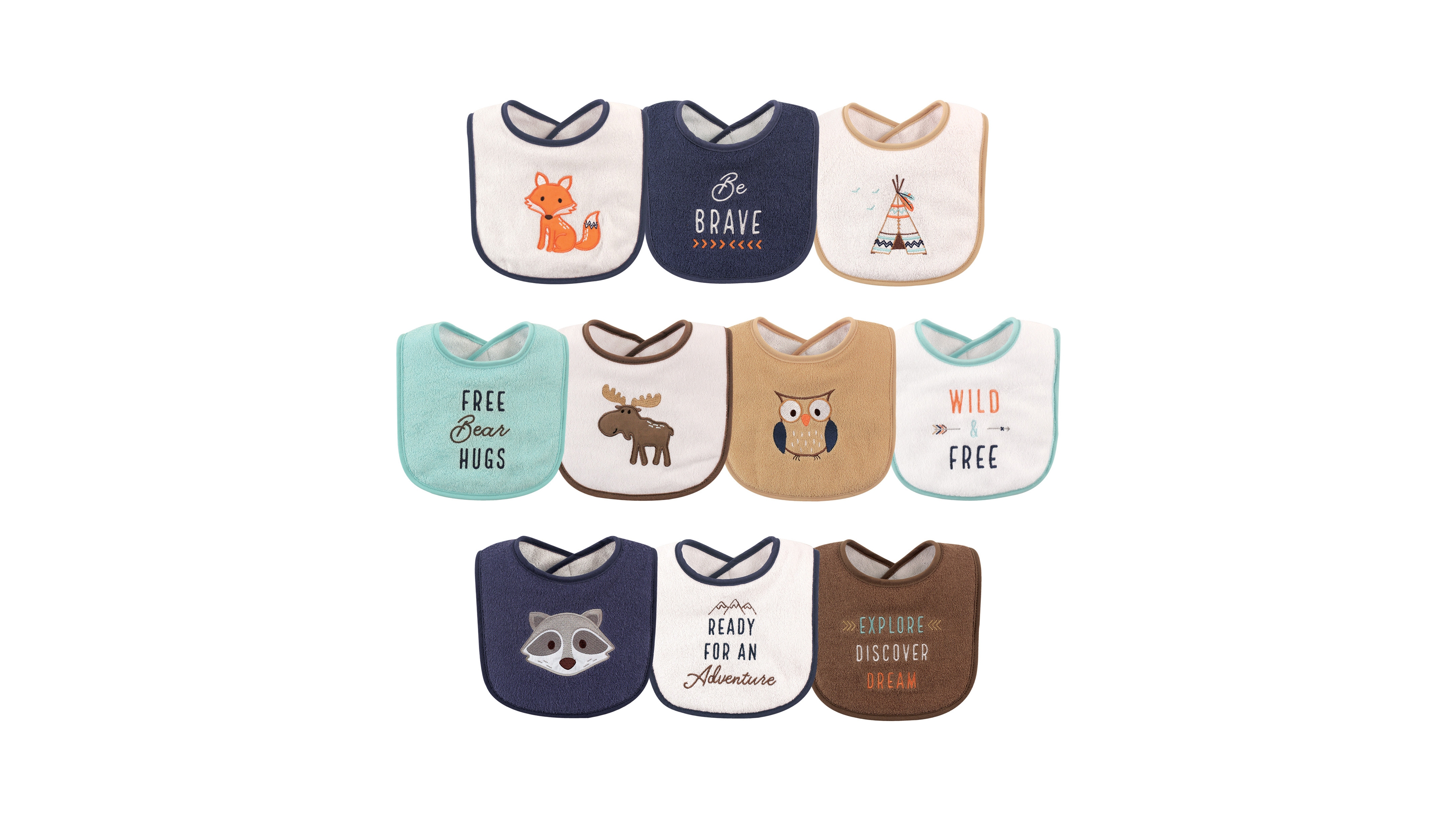 Hudson Baby Infant Boy Cotton Terry Drooler Bibs with Fiber Filling 10pk
