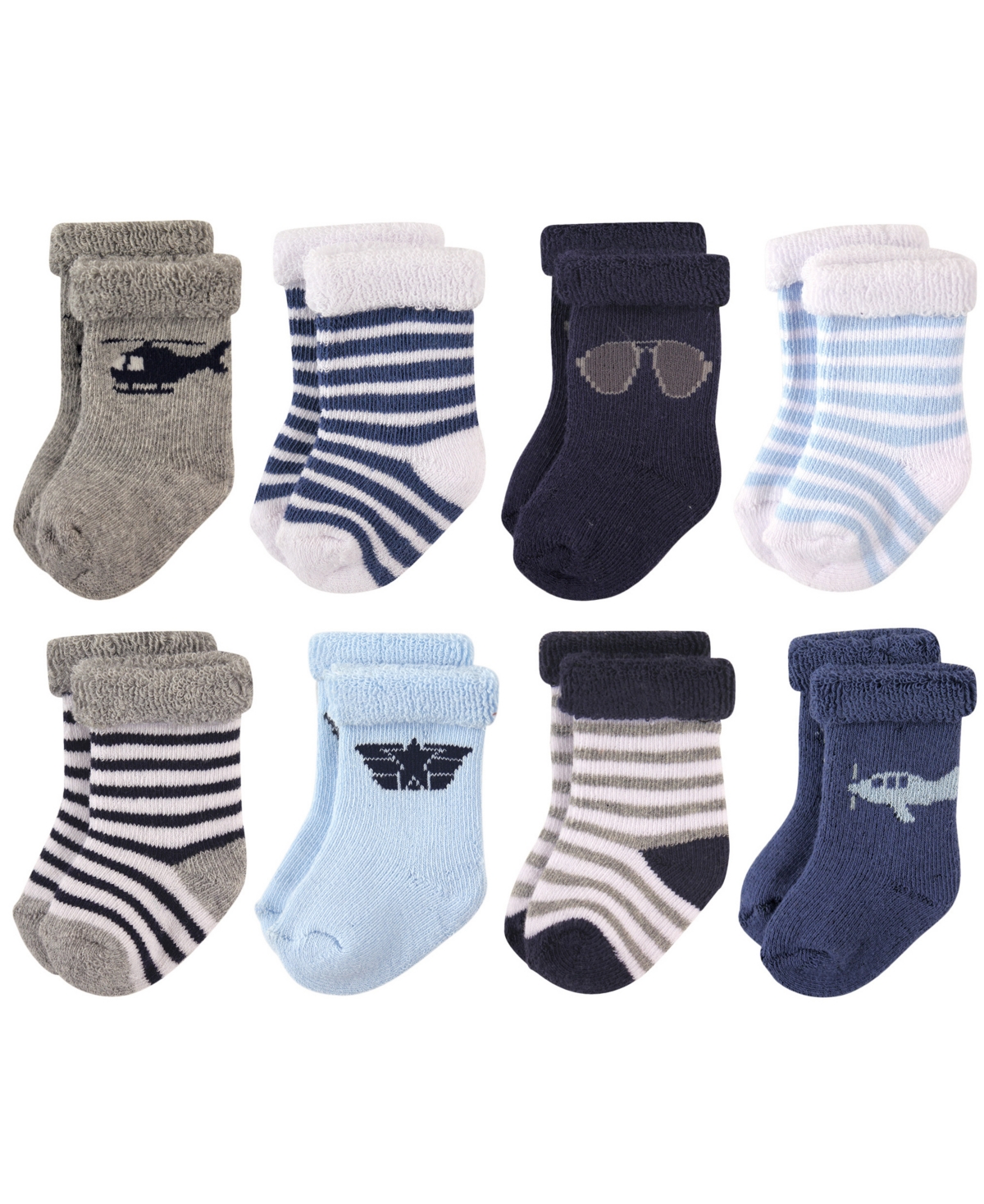 Hudson Baby Boys Cotton Rich Newborn and Terry Socks, Aviator, 0-6 Months