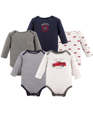 Hudson Baby Boys and Girls Fire Truck Long-Sleeve Bodysuits Pack of 5