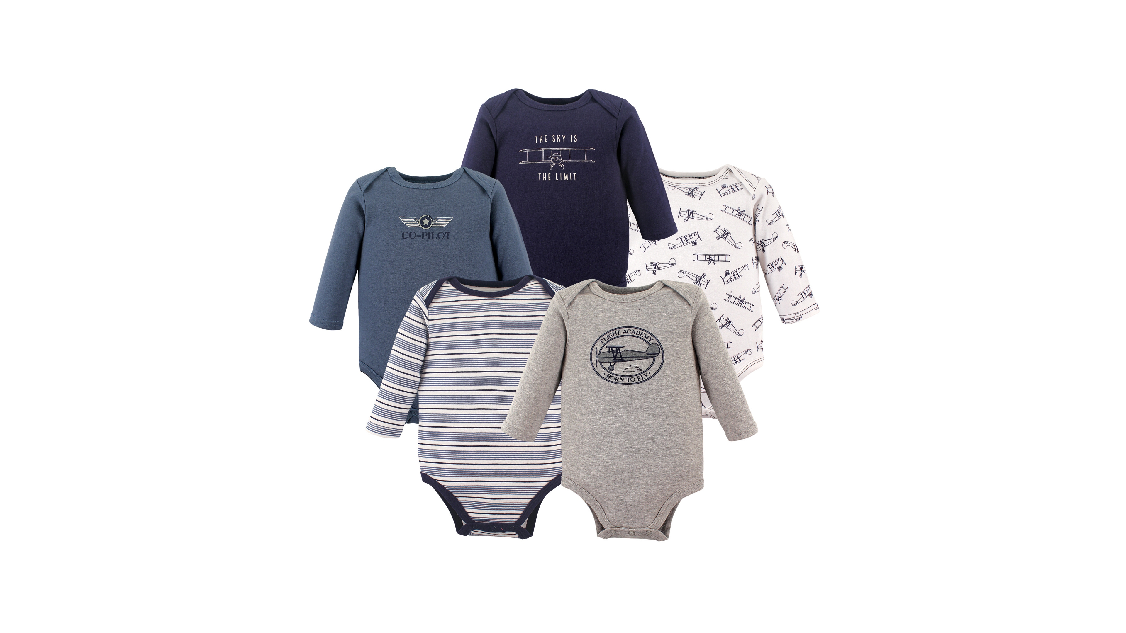 Hudson Baby Boys Five-Piece Collection of Long-Sleeve Cotton Bodysuits