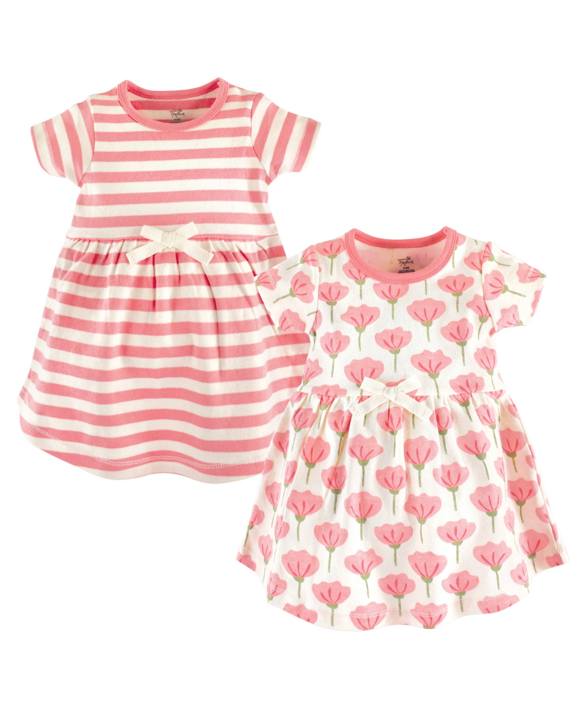 Touched by Nature Baby Girls Organic Cotton Short-Sleeve Dresses 2pk, Floral Dot - Tulip