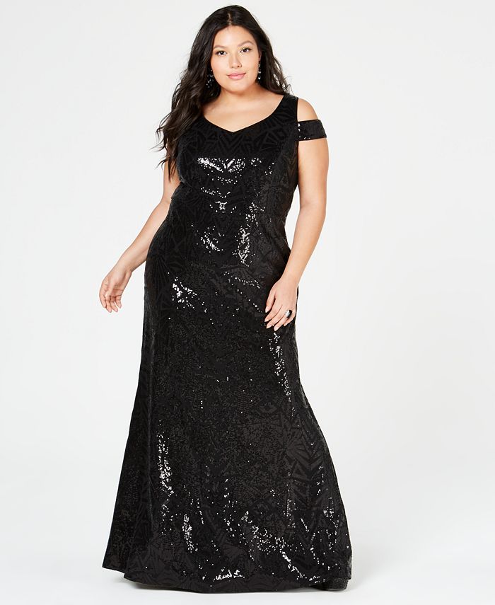 Calvin Klein Plus Size Sequined Cold-Shoulder Gown - Macy's