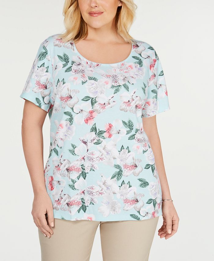Karen Scott Plus Size Rhody Bliss Floral-Print Top, Created for Macy's ...