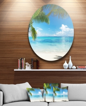 Design Art Designart 'palm Trees And Sea' Disc Landscape Photography Circle Metal Wall Art In Green