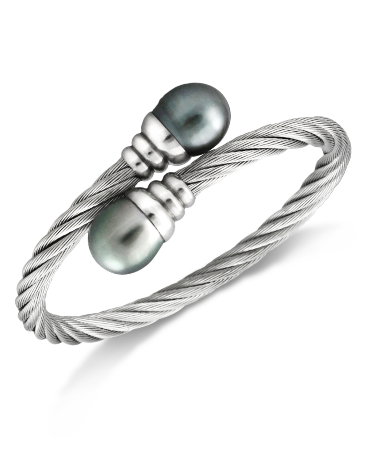 Cultured Tahitian Pearl (10mm) Bangle Bracelet in Stainless Steel - Tahitian