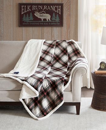 Woolrich - Ridley 60" x 70" Oversized Plaid Print Faux Mink to Berber Electric Throw