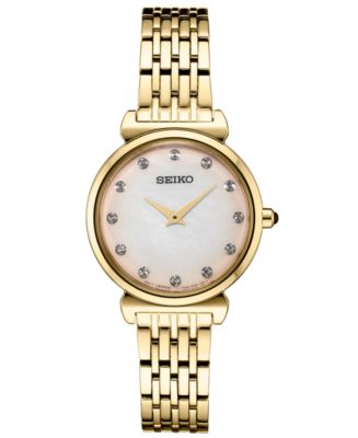 Seiko Women's Crystals Gold-Tone Stainless Steel Bracelet Watch 29.6mm ...