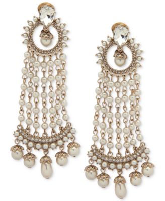 Marchesa - Gold-Tone Crystal & Imitation Pearl Chandelier Earrings
