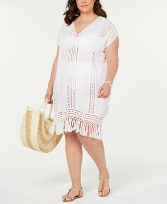 Raviya Plus Size Crocheted Fringe Cover-Up