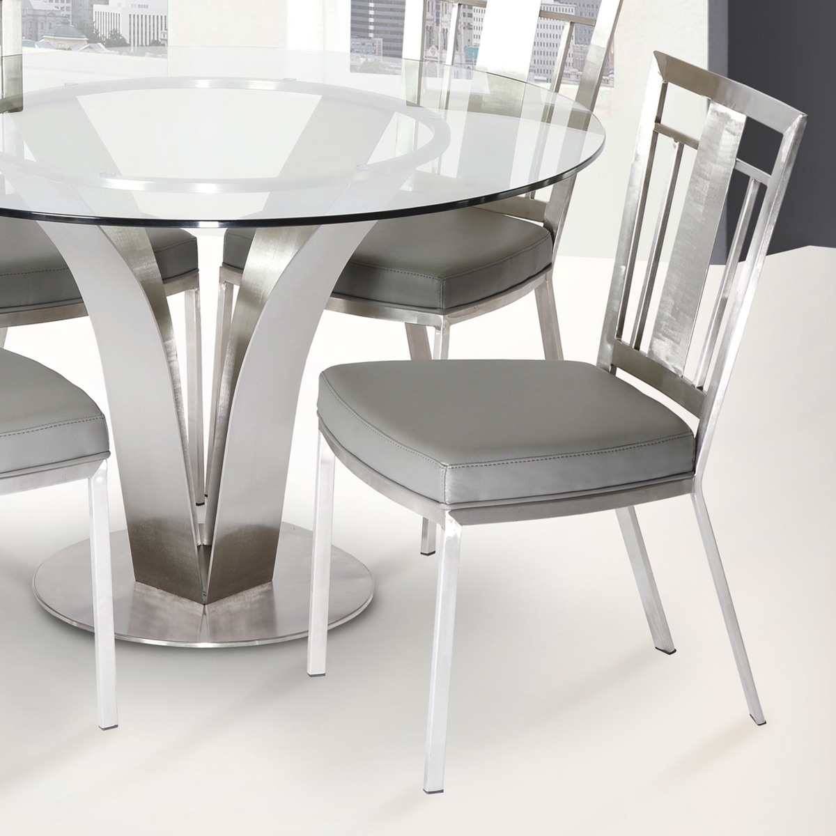 Cleo Contemporary Dining Chair and Stainless Steel - Set of 2 - Gray