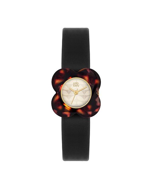 Lola Rose Orla Kiely Watch Black Leather Strap With Buckle