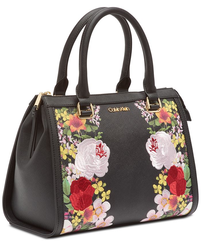 Calvin Klein Mercy Floral Leather Satchel Macy's