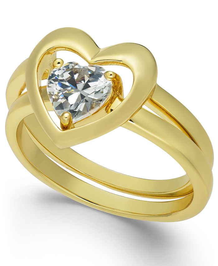Charter Club Gold-Tone Crystal Heart Double-Band Ring, Created for Macy's -  Macy's