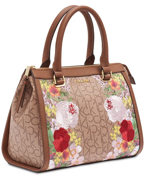Calvin Klein Mercy Signature Floral Satchel & Reviews Handbags