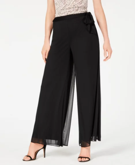 Petite Sash-Belt Wide-Leg Pants - Black
