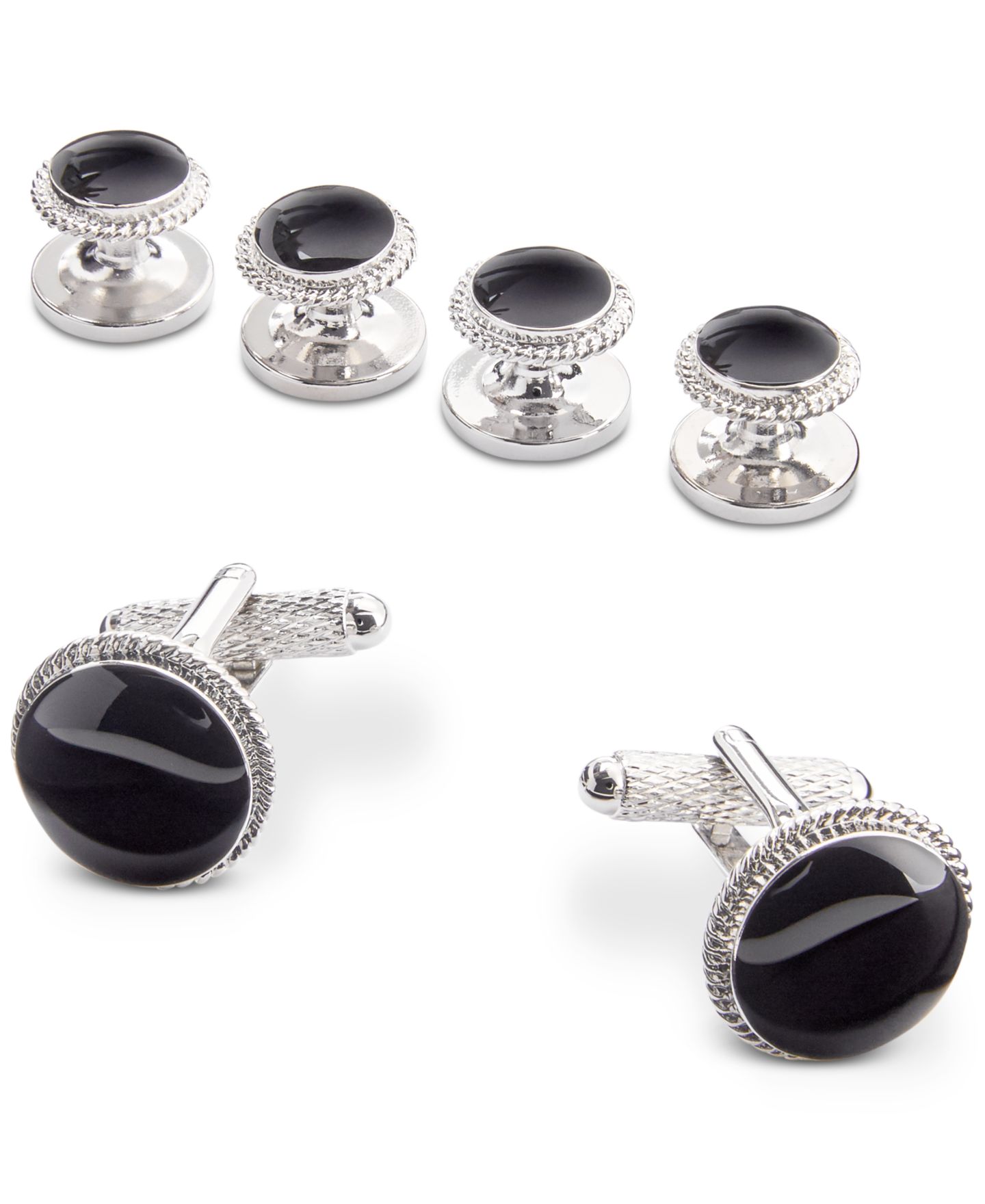 Мужские запонки Perry Ellis Portfolio Baroque Cuff Links & Stud Set, цвет: Угольный — фото 1