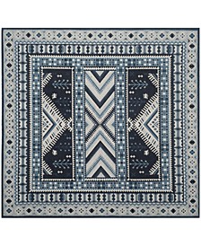 Classic Vintage Navy and Light Blue 6' x 6' Square Area Rug