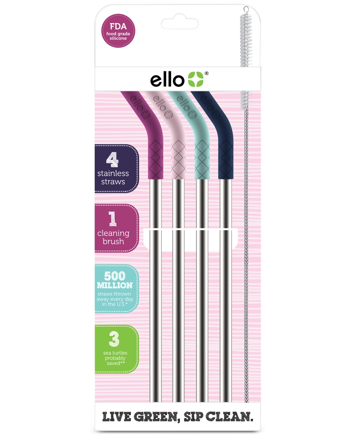 UPC 810922034065 product image for Ello Silicone-Tipped Reusable Stainless Steel Straw 4-pk. plus Wire Brush | upcitemdb.com