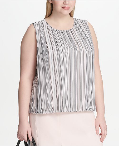 Calvin Klein Plus Size Pleated Chiffon Bubble Top Reviews Tops