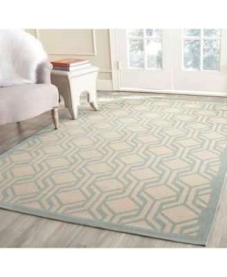 Courtyard CY6114 Beige and Aqua 5'3" x 7'7" Sisal Weave Outdoor Area Rug