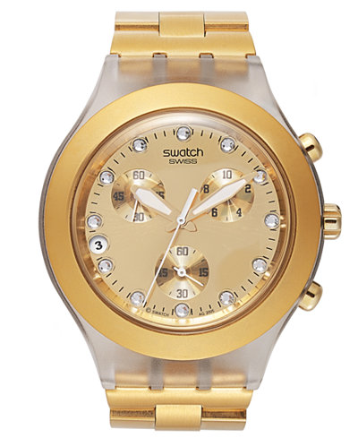 Swatch Watch, Unisex Swiss Chronograph Full-Blooded Gold-Tone Aluminum Bracelet 43mm SVCK4032G
